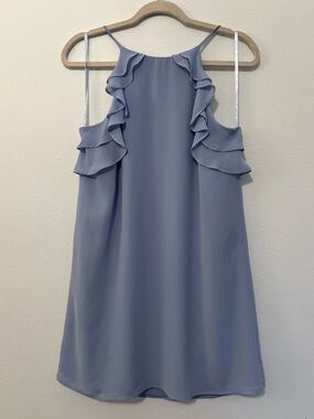 Lily Rain Naked Zebra Blue Ruffle High Neck Mini Shift Dress size L